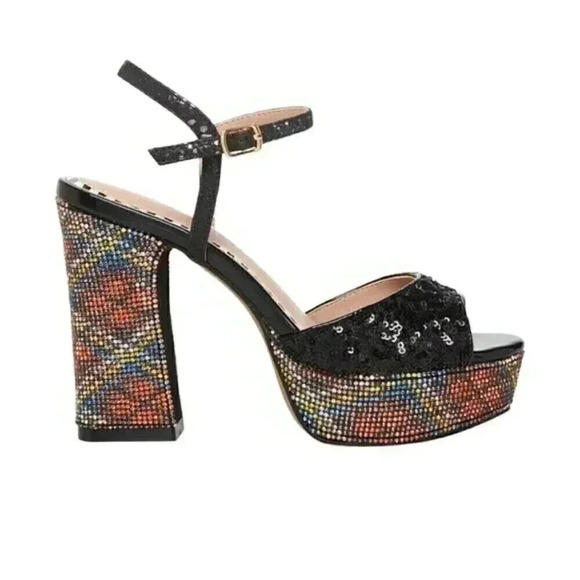 NIB Betsey Johnson ALAIA LEOPARD MULTI Black Sequin Rhinestones Heels - Picture 1 of 5